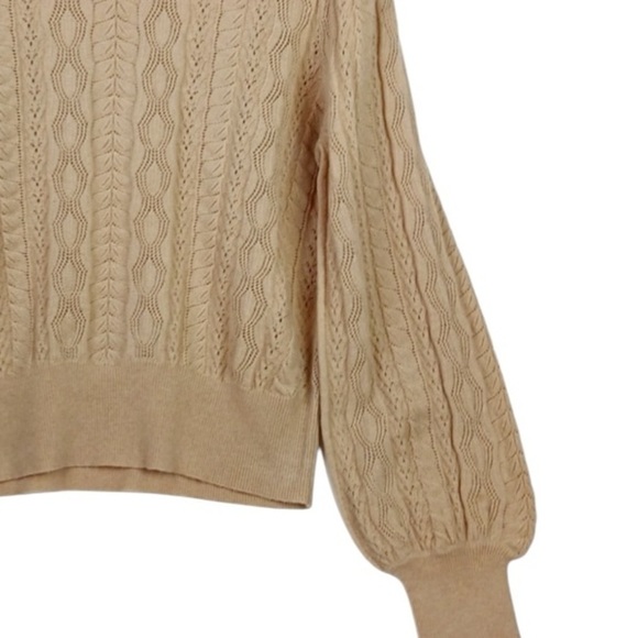 Demylee x J. Crew Limited Edition Pointelle Puff Sleeve Wool Sweater Camel MED - Picture 5 of 14